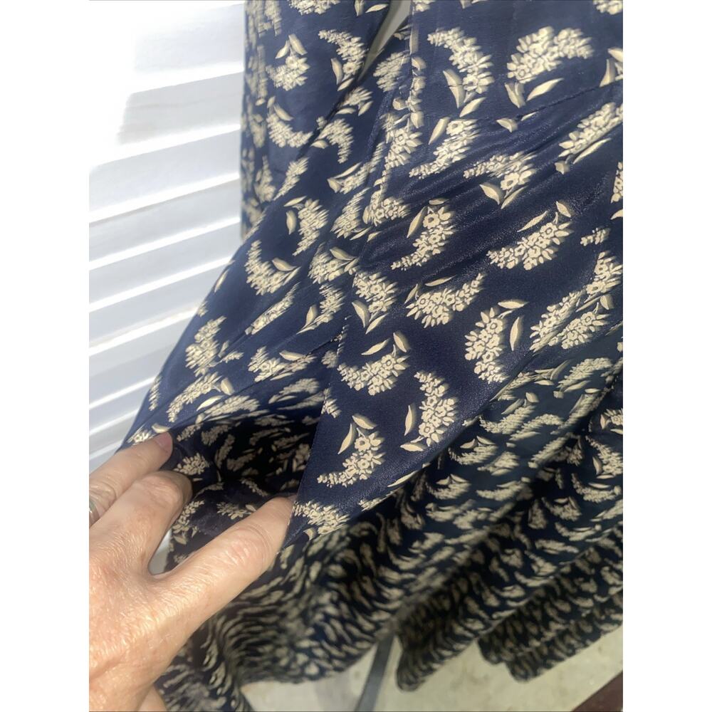 90s Leslie Faye Shirt Dress Sz 12 Large Maxi A-line Button Front Black Floral - Picture 9 of 11